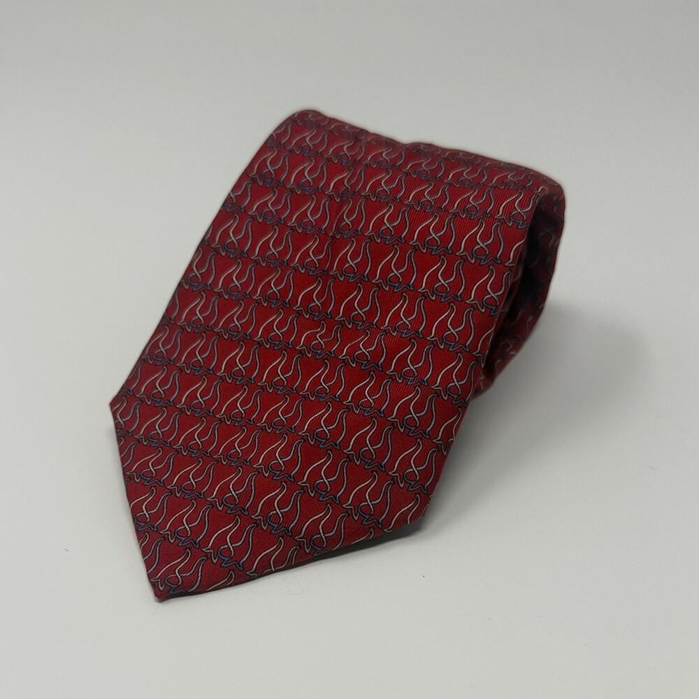 Salvatore Ferragamo 100% Silk Tie - Red/White
